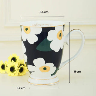 TDT Limited Edition Black Unikko Flower Pattern, New Bone China Mug