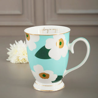 TDT Limited Edition Tiffany Blue Unikko Flower Pattern, New Bone China Mug