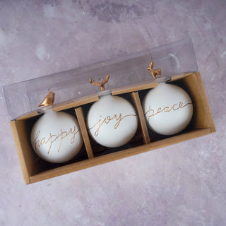 Christmas Ornaments (Joy, Happy, Peace) White