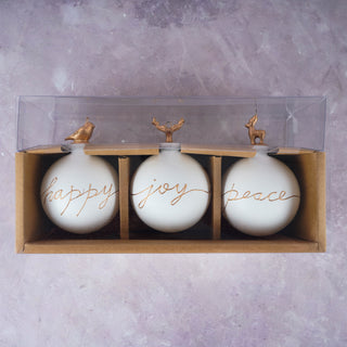 Christmas Ornaments (Joy, Happy, Peace) White