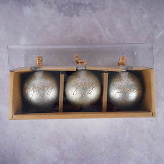 Christmas Ornaments (Joy, Happy, Peace) Silver