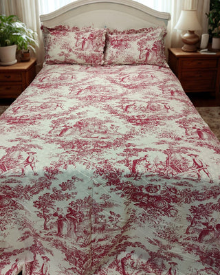 Red Toile Print Bedsheet