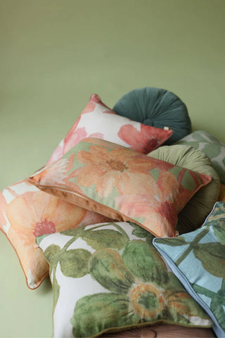 Wildflower Coral Linen Oblong Cushion Cover