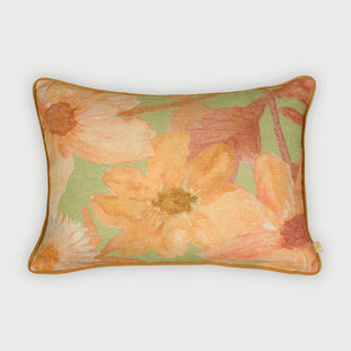 Wildflower Coral Linen Oblong Cushion Cover
