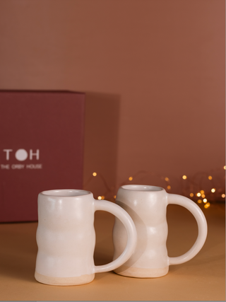 Set of 2 Uneven Ceramic Mug Gift Bundle