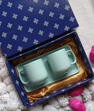 Ceramic Cups & Platter Set | Mint