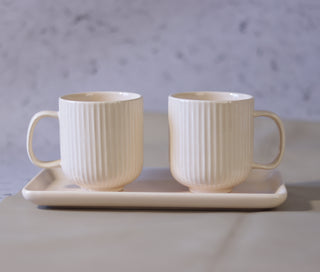 Ceramic Cups & Platter Set| Cream