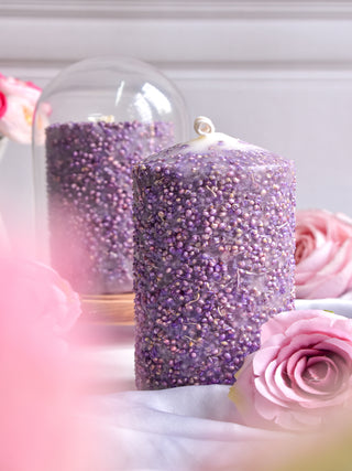 Scented Pillar Candle with lavender colour dry flowers