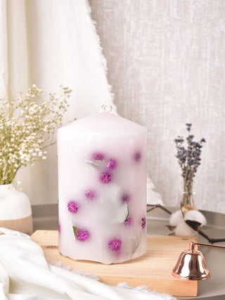 Pillar Candle with lavender colour dry flowers