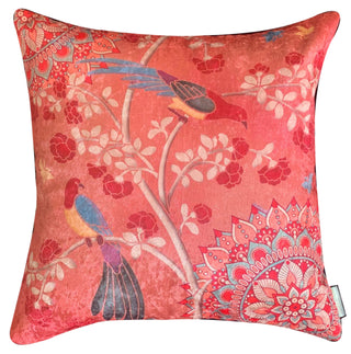 Mandala Birds Crushed Velvet Cushion Cover (Pink)