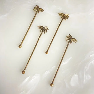 Palm Leaf Brass Stirrers | Set of 4
