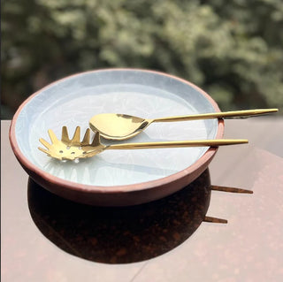 Golden Sunrise Pasta Serving Spoon Set | Brass | Set of 2