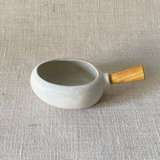 Dip Bowl with Wooden Handle | White