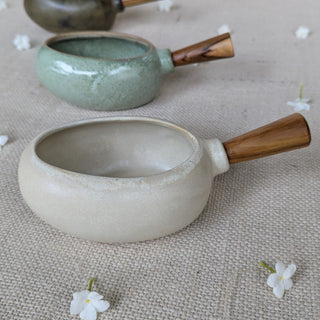 Dip Bowl with Wooden Handle | White