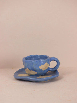 Blue Cloud Ceramic Mug and Saucer Set for Coffee / Tea / Milk