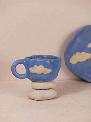 Blue Cloud Ceramic Mug and Saucer Set for Coffee / Tea / Milk