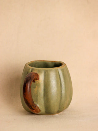Sage Green Pumpkin Coffee Mug With Brown Handle
