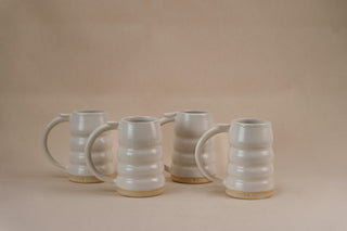 Set of 4 - Spiral Pottery Ceramic Beer Mug Set , Matte White