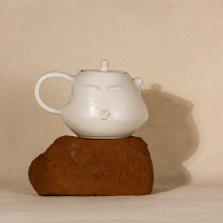 The Sage Face White Ceramic Teapot Set with 4 Cups