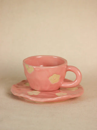 Pretty Pink Daisy Ceramic Cup Saucer Set for Coffee / Tea / Milk