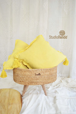 Linen Cushion Cover with Tassles- Sunshine Yellow