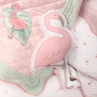 Organic Cotton Cot Bedding Set – Hello Flamingo (With Quilted Blanket)