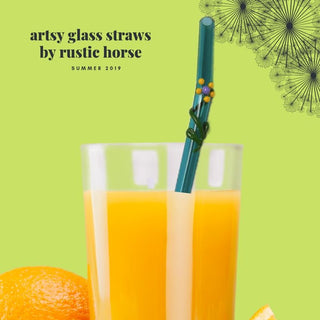 Mix Glass Straws by Rustic Horse. Bent 8" x 9.5 mm Handblown High Quality Glass-Pack of 6