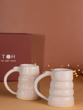 Set of 2 Spiral/Uneven Ceramic Mugs Gift Bundle