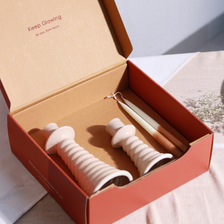 Beige Coil Gift Box - Two Ombre Candles + Two Candle holders (Unpacked)