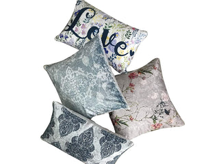 Love 4 Velvet Cushion Cover Set (Blue and White, 2-16 x 16 Inch, 2-18 x12 Inch) - Tasseled Home