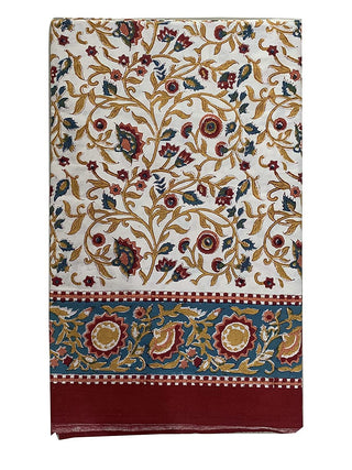 TH Tasseled Home Firdaus 100% Cotton Hand Block Print Red & White Bedsheet (Bedsheet + 2 Pillow Covers), King Size 
