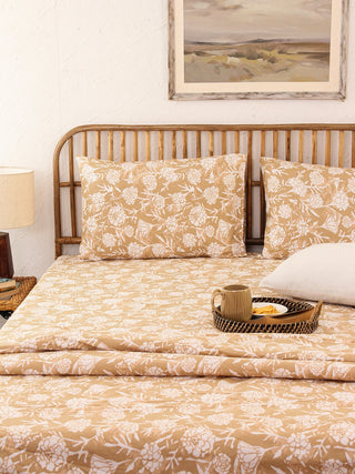 Genda Phool Bed Set (Duvet Cover + Bedsheet) - Beige