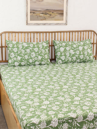 Genda Phool Bed Set (Duvet Cover + Bedsheet) - Green