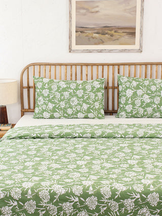 Genda Phool Bed Set (Duvet Cover + Bedsheet) - Green