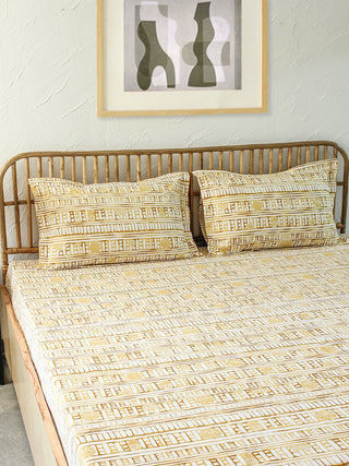 Sanchi Bed Set (Dohar + Bedsheet) - Yellow