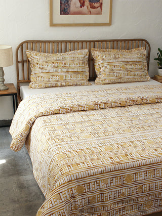 Sanchi Bed Set (Dohar + Bedsheet) - Yellow