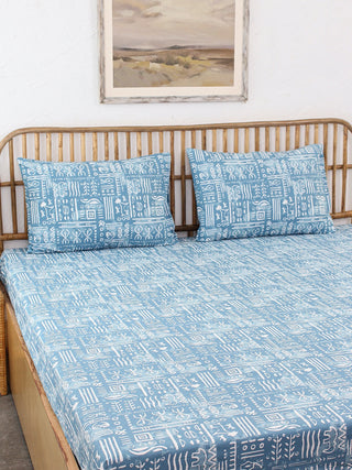 Gamathi Bed Set (Dohar + Bedsheet) - Light Blue