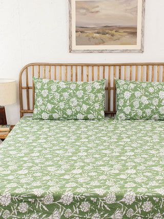 Genda Phool Bed Set (Dohar + Bedsheet) - Green