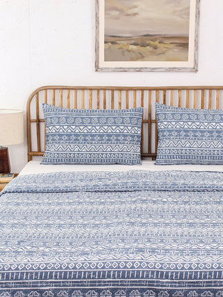 Kullu Patti Bed Set (Dohar + Bedsheet) - Blue