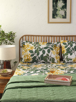 Moringa Green Bedsheet with Pillow Cover