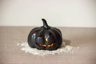 Black Spooky Pumpkin face Tea-Light Candle Holder - TOH