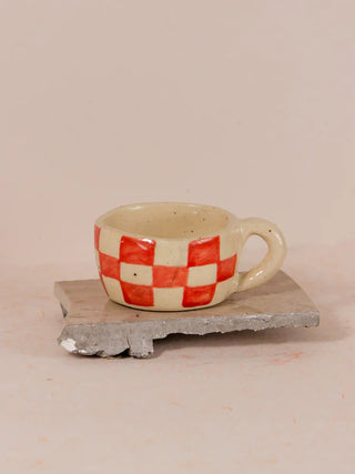Checkered Hand-painted Ceramic Coffee / Tea Cup - TOH