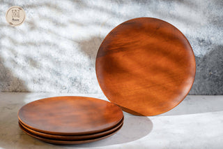 Chakr- Wooden Plates | Brown | Set Of 4