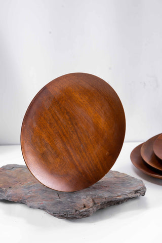 Chakr- Wooden Plates | Brown | Set Of 4