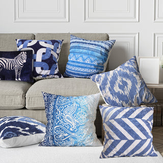 Delft 7 Fabric Cushion Cover Set (Blue and White, 6 -16 x 16 Inch, 1 -18 x12 Inch)