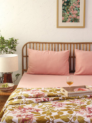 Shobhanjan Pink Fitted Sheet with Pillow Cover