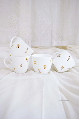 Hand Painted Series- Teacups (Set Of 4)- Gilded Holly