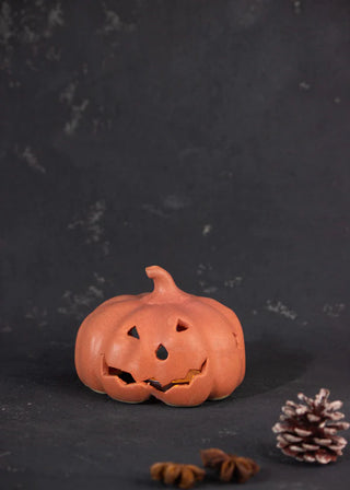 Orange Spooky Pumpkin Face Tea-Light Candle Holder - TOH