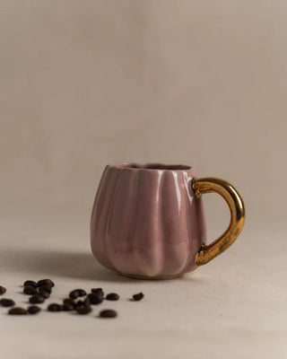Pink Pumpkin Coffee Mug With Golden Lustre Handle - TOH