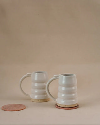 Set of 2 - Spiral Pottery Ceramic Beer Mug , Matte White - TOH